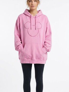 Disney H&M Mickey Hoodie Pullover Pink Oversized HoodedSweatshirt Women's Size M